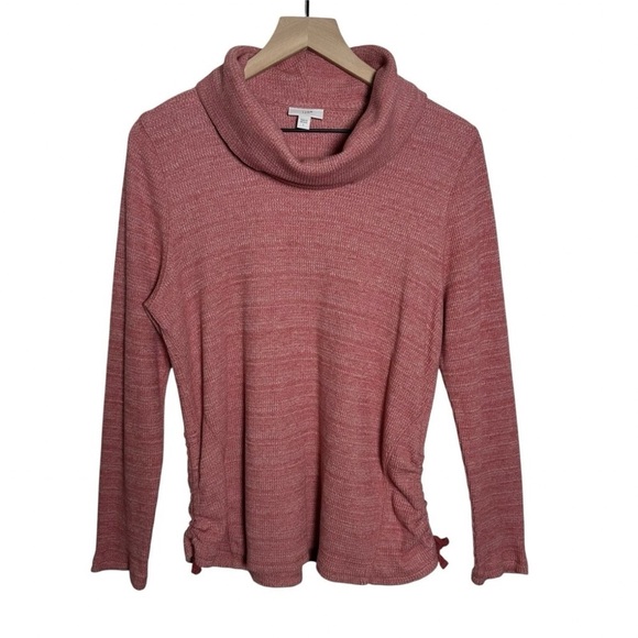 J. Jill Sweaters - J Jill Pullover Womens Large Cotton Heather Pink Waffle Cowl Neck Knit Side Tie